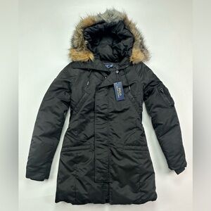 $598 NWT Polo Ralph Lauren XXS Black Water Repellent Twill Down Parka Jacket